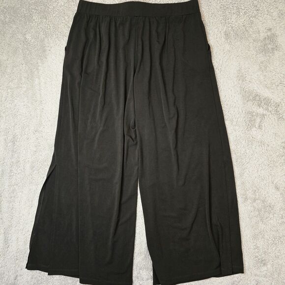 G.I.L.I. Black Pull On Stretch Elastic Waist Wide Leg Pants Womens Large Petite - Picture 2 of 8